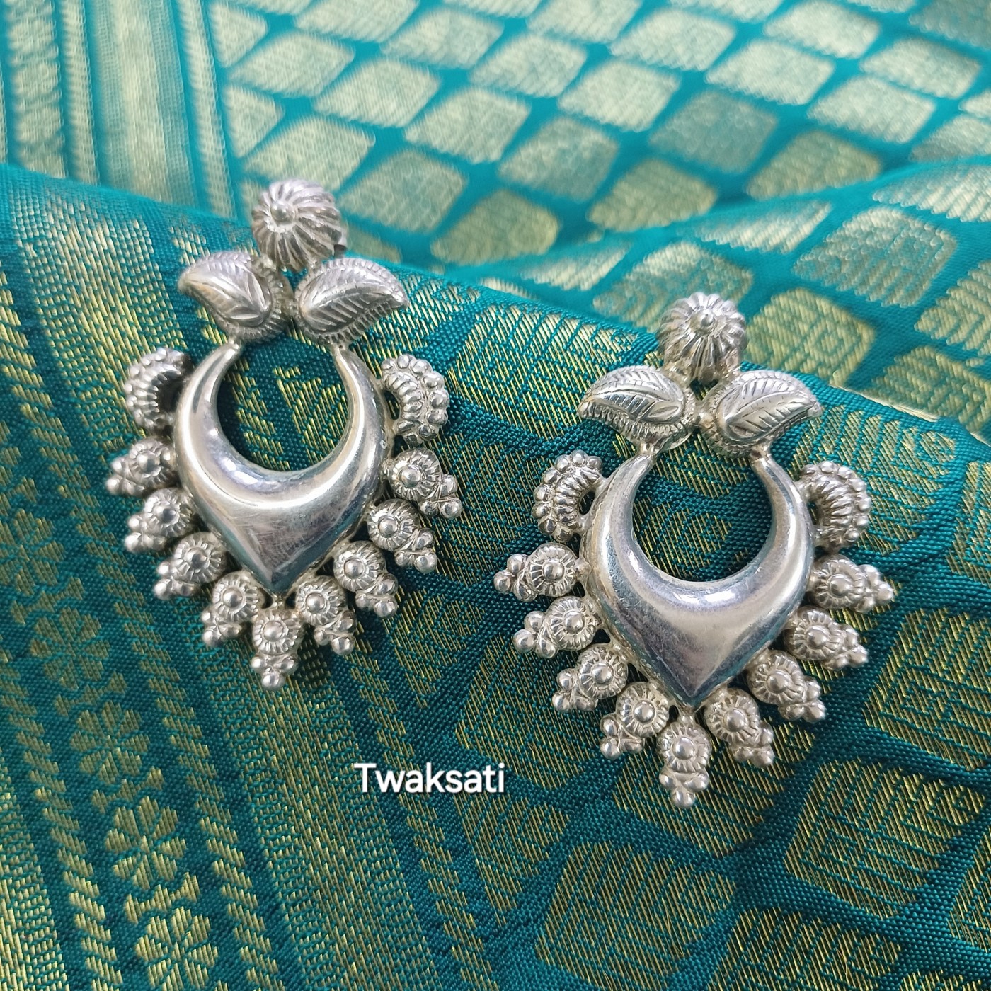 Twaksati 925 Silver Ethnic Earrings with Paan Design